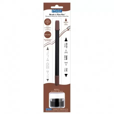PME PE038 PME Brush & Fine Refillable Edible Pen with 8g Refill Jar - Brown Edible Markers PME PE038 PME Brush & Fine Refillable Edible Pen with 8g Refill Jar - Brown Edible Markers