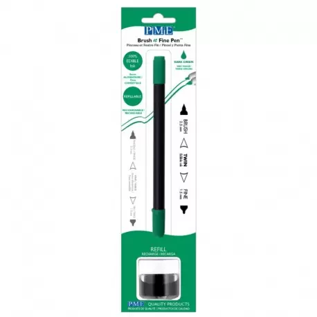 PME PE037 PME Brush & Fine Refillable Edible Pen with 8g Refill Jar - Dark Green Edible Markers PME PE037 PME Brush & Fine Refillable Edible Pen with 8g Refill Jar - Dark Green Edible Markers
