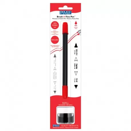 PME PE033 PME Brush & Fine Refillable Edible Pen with 8g Refill Jar - Red Edible Markers PME PE033 PME Brush & Fine Refillable Edible Pen with 8g Refill Jar - Red Edible Markers