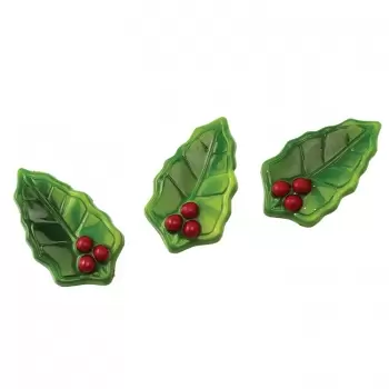 Polycarbonate Holly Leaf Chocolate Mold - 57 x 32 x 10 mm - 6gr - 2x7 Cavity - 275x135x24mm