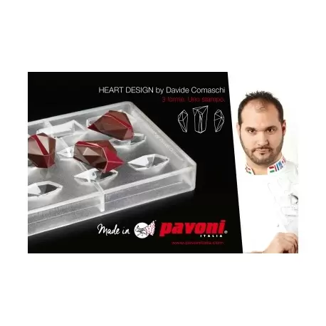 Pavoni Polycarbonate Chocolate Mold - HEART DESIGN by DAVIDE COMASCHI - 18Cavities - 275mm x 135mm Pavoni Polycarbonate Chocolate Mold - HEART DESIGN by DAVIDE COMASCHI - 18Cavities - 275mm x 135mm