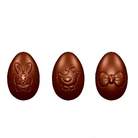 Polycarbonate Playful Spring Chocolate Egg Mold - 3 Designs - 62 x 41.5 x 23 mm - 35gr - 3x4 Cavity - Double Mold - 275x135x24mm - Chocolate World