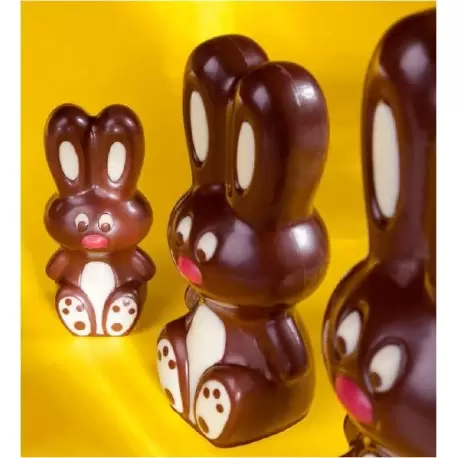 Polycarbonate Modern Easter Rabbit Chocolate Mold - 55 x 25.5 x 10.5 mm - 8.5gr - 2x8 Cavity - Double Mold - 275x135x24mm