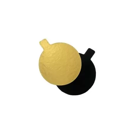 Pastry Chef's Boutique 15554 Round Monoportion Double Sided Gold / Black Cake Board - 6 cm - 2.3'' - 200 pcs Mono Cake Boards Pastry Chef's Boutique 15554 Round Monoportion Double Sided Gold / Black Cake Board - 6 cm - 2.3'' - 200 pcs Mono Cake Boards