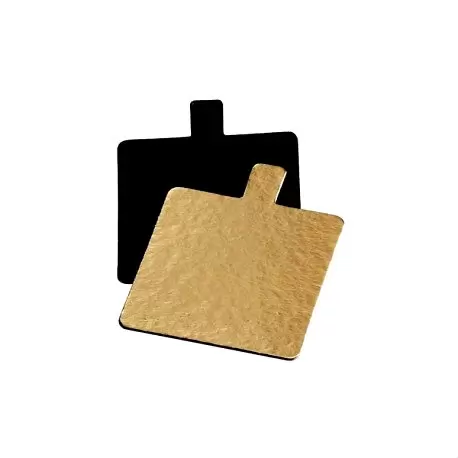 Pastry Chef's Boutique 15560 Square Monoportion Double Sided Gold / Black Cake Board 2.3''x2.3'' - 6 x 6 cm - 200 pcs Mono Ca... Pastry Chef's Boutique 15560 Square Monoportion Double Sided Gold / Black Cake Board 2.3''x2.3'' - 6 x 6 cm - 200 pcs Mono Ca...