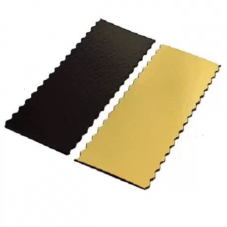 Pastry Chef's Boutique 15832 Wavy Base for log Gold - 29.5 x 10 cm - 11.6'' - 50pcs Cake Boards Pastry Chef's Boutique 15832 Wavy Base for log Gold - 29.5 x 10 cm - 11.6'' - 50pcs Cake Boards