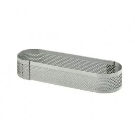 Pastry Chef's Boutique M6489 Stainless Steel Oval Perforated Tart Ring 13 x 4 cm - 2 cm High Finger & Individual Tart Rings Pastry Chef's Boutique M6489 Stainless Steel Oval Perforated Tart Ring 13 x 4 cm - 2 cm High Finger & Individual Tart Rings
