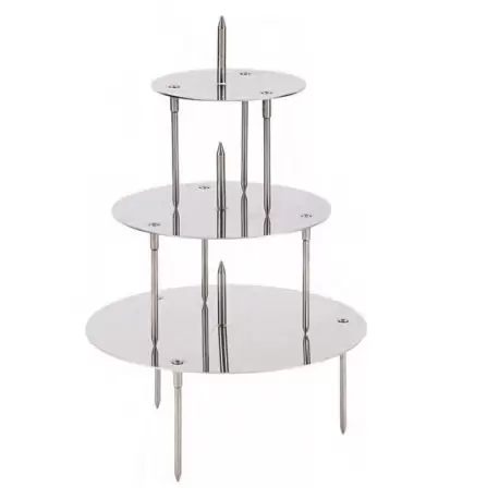 Stainless Steel French Style Wedding Cake Display - 3 Trays for 4 Levels Cakes - 28/22/14 cm - Mallard Ferriere