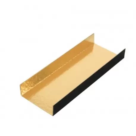 Pastry Chef's Boutique 15594 Black / Gold Long Rectangle Foldable Monoportion Pastry Board - 10 x 4.5 cm - Gold Inside - 200p... Pastry Chef's Boutique 15594 Black / Gold Long Rectangle Foldable Monoportion Pastry Board - 10 x 4.5 cm - Gold Inside - 200p...