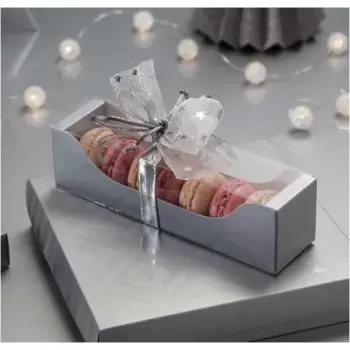 Deluxe Bi Frame Macaron Cardboard with window Box - 6 Macarons - Galaxy Silver - Pack of 80