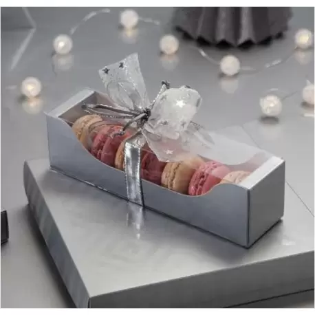 Deluxe Bi Frame Macaron Cardboard with window Box - 6 Macarons - Galaxy Silver - Pack of 80