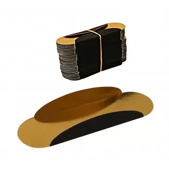 Ovale for Eclair Individual Monoportion Folded Boards - Gold Inside Black Outside - 13 x 4 cm - 250 pcs