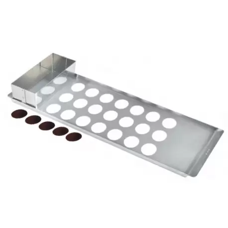 Pastry Chef's Boutique 9988 Stainless Steel Plate for making Chocolate Tuile and Palets - Ø 51 mm - 12 Holes - 2mm - (Plate O... Pastry Chef's Boutique 9988 Stainless Steel Plate for making Chocolate Tuile and Palets - Ø 51 mm - 12 Holes - 2mm - (Plate O...
