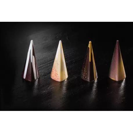 Polycarbonate Tall Triangular Pyramid Chocolate Mold - 25 x 26 x 55 mm - 11 gr - 28 Cavity - 275 x 175 mm Polycarbonate Tall Triangular Pyramid Chocolate Mold - 25 x 26 x 55 mm - 11 gr - 28 Cavity - 275 x 175 mm