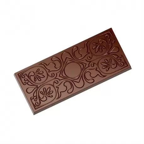 Polycarbonate Baroque Tablet Mold by Jessica Pedemont Chocolate Mold - 117.5 x 49.5 x 9 mm - 57gr - 1x4 Cavity - 275x135x24mm Polycarbonate Baroque Tablet Mold by Jessica Pedemont Chocolate Mold - 117.5 x 49.5 x 9 mm - 57gr - 1x4 Cavity - 275x135x24mm