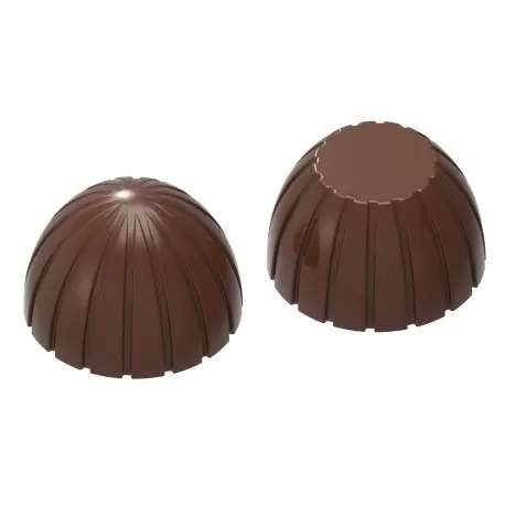 Polycarbonate Coconut / Stiped Sphere Chocolate Mold - 23 x 23 x 29 mm - 10.5gr - 3x8 Cavity - 275x135x24mm Polycarbonate Coconut / Stiped Sphere Chocolate Mold - 23 x 23 x 29 mm - 10.5gr - 3x8 Cavity - 275x135x24mm
