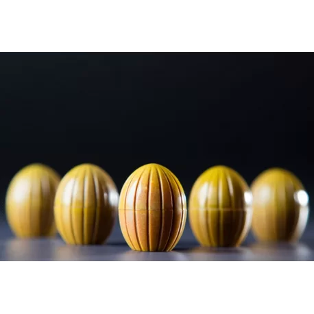 Polycarbonate Coconut / Stiped Sphere Chocolate Mold - 23 x 23 x 29 mm - 10.5gr - 3x8 Cavity - 275x135x24mm Polycarbonate Coconut / Stiped Sphere Chocolate Mold - 23 x 23 x 29 mm - 10.5gr - 3x8 Cavity - 275x135x24mm