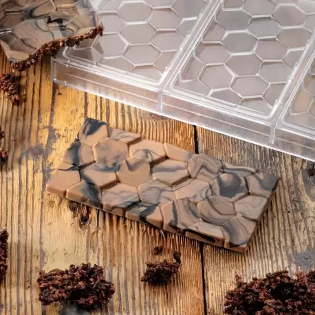 Polycarbonate Chocolate Tablet Bar Mold PAVÉ by Vincent Vallee - 155 x 77 x 10 mm - 3 pcs - 100 gr - 275 x 175 x 24 mm - Pavoni