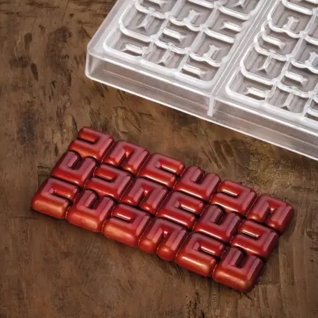 Polycarbonate Chocolate Tablet Bar Mold OLA by Fabrizio Fiorani - 155 x 77 x 10 mm - 3 pcs - 100 gr - 275 x 175 x 24 mm Polycarbonate Chocolate Tablet Bar Mold OLA by Fabrizio Fiorani - 155 x 77 x 10 mm - 3 pcs - 100 gr - 275 x 175 x 24 mm
