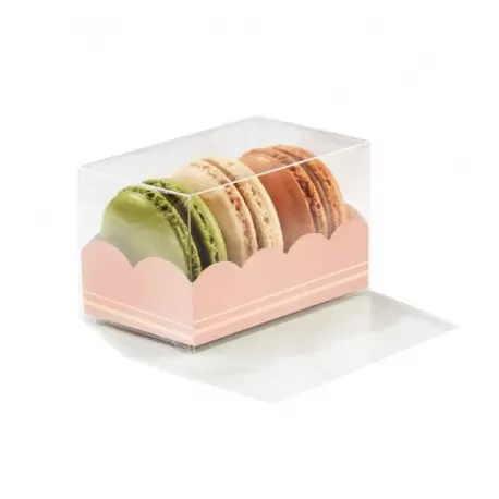 Clear Deluxe Plastic Macarons Gift Pink Insert - 3 Macarons - 80 x 50 x 50 mm - Pack of 50 Clear Deluxe Plastic Macarons Gift Pink Insert - 3 Macarons - 80 x 50 x 50 mm - Pack of 50
