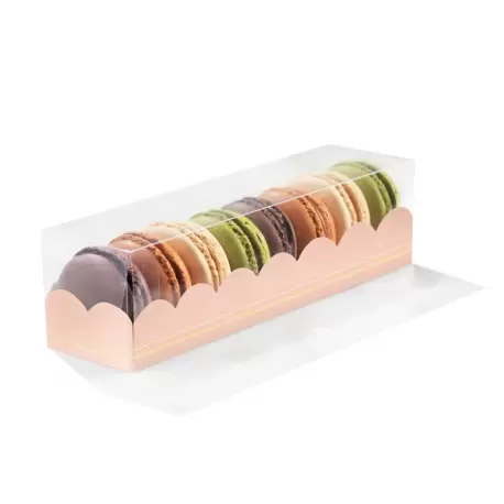 Clear Deluxe Plastic Macarons Gift Boxes Pink Insert - 8 Macarons - 160 x 50 x 50 mm - Pack of 50 - Pastry Chef's Boutique