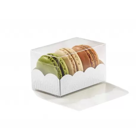 Pastry Chef's Boutique 36209 Clear Deluxe Plastic Macarons Gift Boxes White Leatherette Insert - 3 Macarons - 80 x 50 x 50 mm... Pastry Chef's Boutique 36209 Clear Deluxe Plastic Macarons Gift Boxes White Leatherette Insert - 3 Macarons - 80 x 50 x 50 mm...