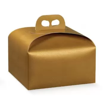 Deluxe Gold Leather Panettone Carboard Box with handle - 24.5 x 24.5 x 13 cm - 25 pcs -