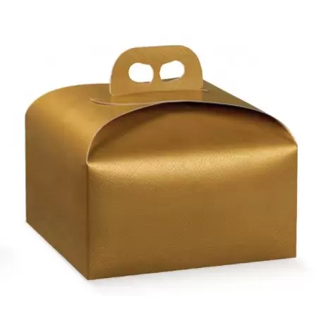 Deluxe Gold Leather Panettone Carboard Box with handle - 24.5 x 24.5 x 13 cm - 25 pcs -