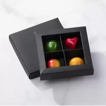 Matte Black Closed Frame Chocolate Candy Boxes with Cardboard Divider - Holds 4 Chocolates - Pack of 48