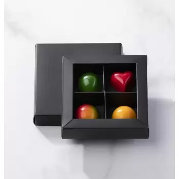 Matte Black Closed Frame Chocolate Candy Boxes with Cardboard Divider - Holds 4 Chocolates - Pack of 48
