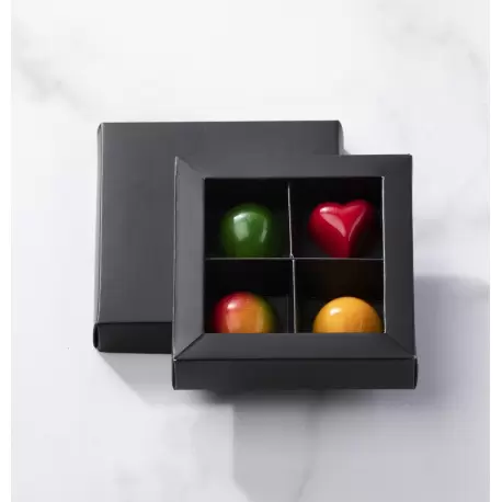Matte Black Closed Frame Chocolate Candy Boxes with Cardboard Divider - Holds 4 Chocolates - Pack of 48