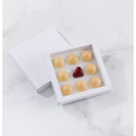 Matte White Closed Frame with Clear Plastic Insert Chocolate Candy Boxes - Holds 9 Chocolates - Pack of 48