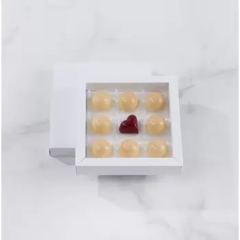Matte White Closed Frame with Clear Plastic Insert Chocolate Candy Boxes - Holds 9 Chocolates - Pack of 48