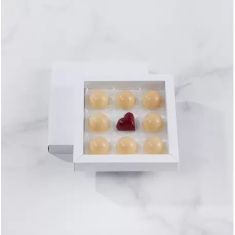 Matte White Closed Frame with Clear Plastic Insert Chocolate Candy Boxes - Holds 9 Chocolates - Pack of 48