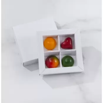 Matte White Closed Frame Chocolate Candy Boxes with Cardboard Divider - Holds 4 Chocolates - Pack of 48