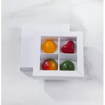Matte White Closed Frame Chocolate Candy Boxes with Cardboard Divider - Holds 4 Chocolates - Pack of 48