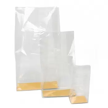 Clear Cellophane bags with Gold Base - Great for Chocolate Figures, Cakes, Loaves - 16 x 8 x 42 cm - Pack of 100