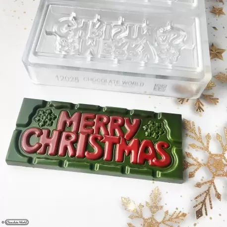 Chocolate World CW12025 Polycarbonate Merry Christmas Tablet Chocolate Mold - 118 x 50 x 8 mm - 45gr - 1x4 Cavity - 275x135x2... Chocolate World CW12025 Polycarbonate Merry Christmas Tablet Chocolate Mold - 118 x 50 x 8 mm - 45gr - 1x4 Cavity - 275x135x2...