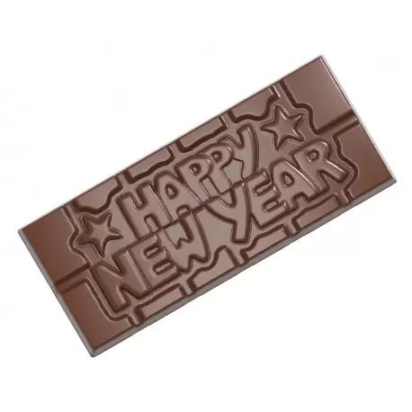 Polycarbonate Happy New Year Tablet Chocolate Bar - 118 x 50 x 8 mm - 45gr - 1x4 Cavity - 275x135x24mm - Chocolate World