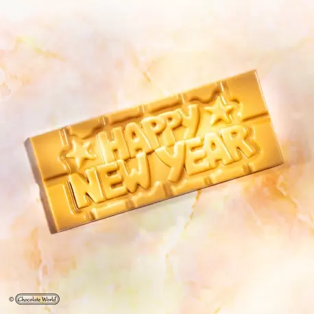 Polycarbonate Happy New Year Tablet Chocolate Bar - 118 x 50 x 8 mm - 45gr - 1x4 Cavity - 275x135x24mm - Chocolate World