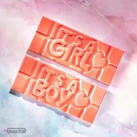 Chocolate World CW12012 Polycarbonate Chocolate Bar It's A Boy / It's A Girl Wishes Tablet Mold - 118 x 50 x 8 mm - 45gr - 1x... Chocolate World CW12012 Polycarbonate Chocolate Bar It's A Boy / It's A Girl Wishes Tablet Mold - 118 x 50 x 8 mm - 45gr - 1x...