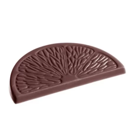 Polycarbonate Citrus / Orange Slice Chocolate Mold - 60 x 31 x 4 mm - 7gr - 2x7 Cavity - 275x135x24mm Polycarbonate Citrus / Orange Slice Chocolate Mold - 60 x 31 x 4 mm - 7gr - 2x7 Cavity - 275x135x24mm
