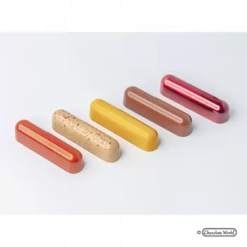 Polycarbonate Éclair Snack Bar Chocolate Mold by Carole Bertuccio - 78.5 x 19 x 20 mm - 29gr - 4x3 Cavity - 275x135x24mm