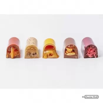 Polycarbonate Éclair Snack Bar Chocolate Mold by Carole Bertuccio - 78.5 x 19 x 20 mm - 29gr - 4x3 Cavity - 275x135x24mm