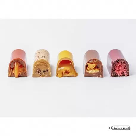 Polycarbonate Éclair Snack Bar Chocolate Mold by Carole Bertuccio - 78.5 x 19 x 20 mm - 29gr - 4x3 Cavity - 275x135x24mm Polycarbonate Éclair Snack Bar Chocolate Mold by Carole Bertuccio - 78.5 x 19 x 20 mm - 29gr - 4x3 Cavity - 275x135x24mm