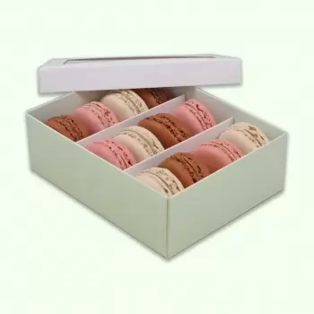 Deluxe Window Box for Macarons - 12 Macarons - White Top Green Base - Pack of 36 Boxes