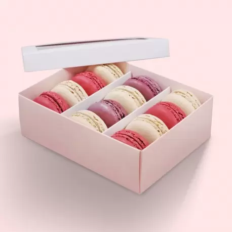 Deluxe Window Box for Macarons - 12 Macarons - White Top Pink Base - Pack of 36 Boxes Deluxe Window Box for Macarons - 12 Macarons - White Top Pink Base - Pack of 36 Boxes