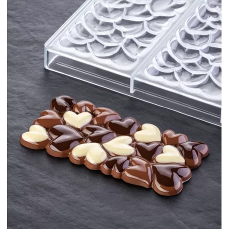Polycarbonate Valentine's Day Heart Chocolate Bar Mold EROS by Vincent Vallée - 154x77x11mm - 100g - 3 indents Polycarbonate Valentine's Day Heart Chocolate Bar Mold EROS by Vincent Vallée - 154x77x11mm - 100g - 3 indents