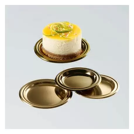 Pastry Chef's Boutique 0417027 Gold Plastic Monoportion Cake Pastry Plates - Ø 95 mm - 125 pcs Mono Cake Boards Pastry Chef's Boutique 0417027 Gold Plastic Monoportion Cake Pastry Plates - Ø 95 mm - 125 pcs Mono Cake Boards
