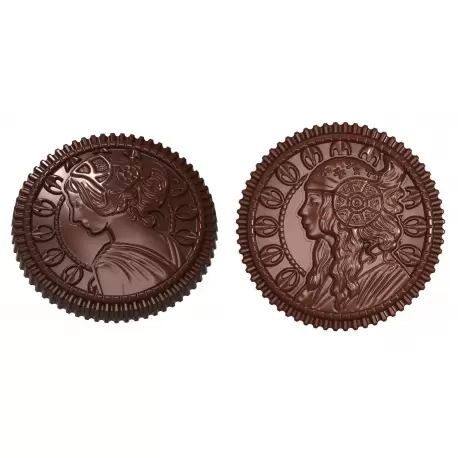 Chocolate World CW1895 Polycarbonate Venus and Diana Round Coin Caraque Chocolate Mold - 43 x 43 x 5.5 mm - 2x5 Cavity - 7.5 ... Chocolate World CW1895 Polycarbonate Venus and Diana Round Coin Caraque Chocolate Mold - 43 x 43 x 5.5 mm - 2x5 Cavity - 7.5 ...
